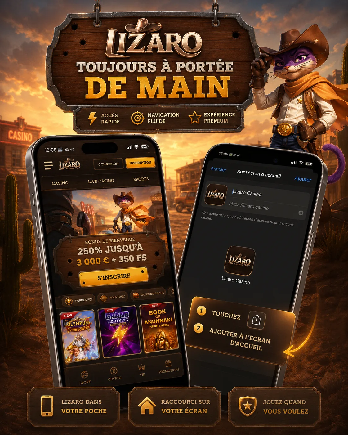 Interface mobile Lizaro Casino